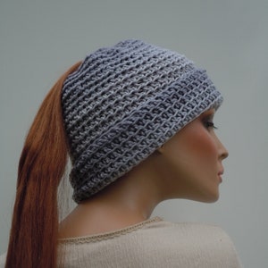 Ponytail Hat, Messy Bun Hat, Slate Gray Hat, Hat For Long Hair, Winter Beanie, Gray Messy Bun Hat, Cold Weather Hat