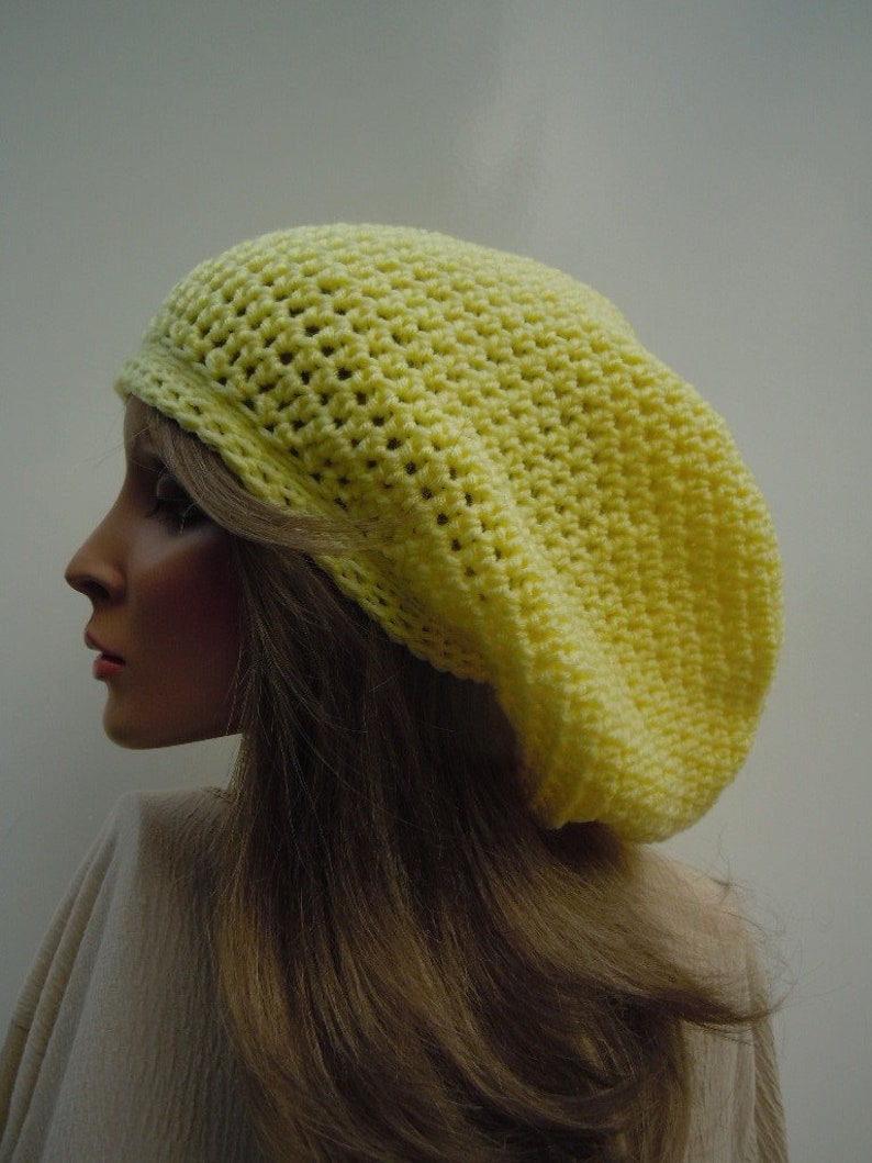 Sunny Yellow Tam Bag Hat Soft Yellow Hat Oversized Slouchy Tam Hippie Hat Pale Yellow Tam Dreadlock Tam Rasta Tam Cap