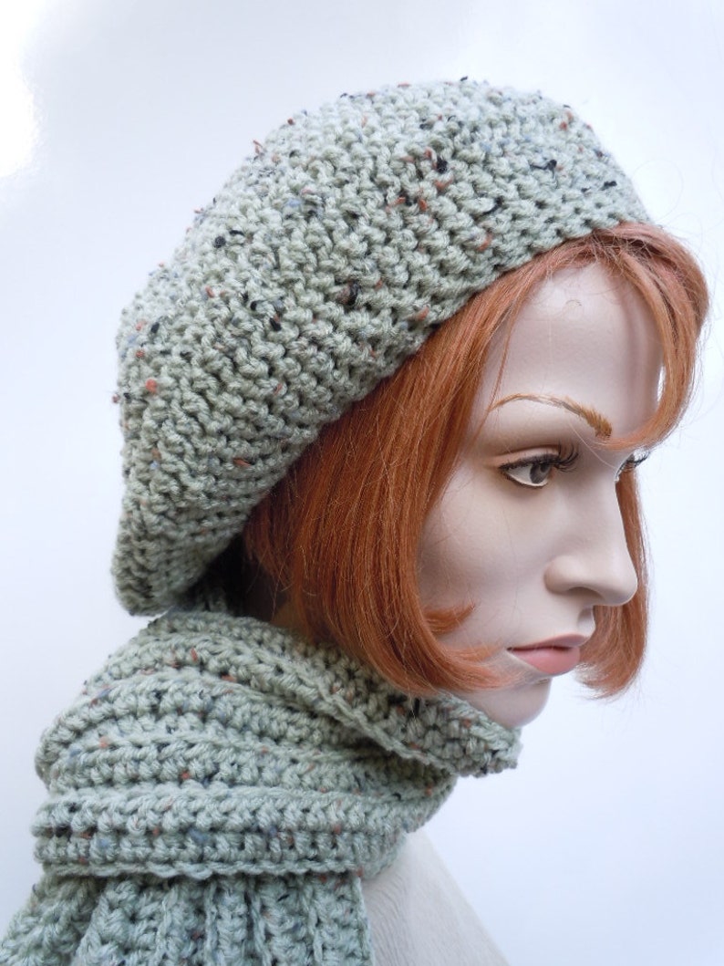 Sage Green Hat and Scarf Set Slouchy and Scarf Crocheted Hat Etsy