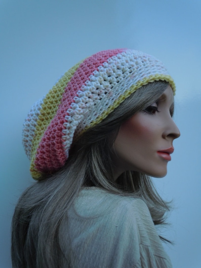 Coral Pink Yellow tam Bag Hat Rasta Hat Yellow and Coral hat Rasta Tam Cap Dreadlock Tam Soft Colors Cap Hippie Hat