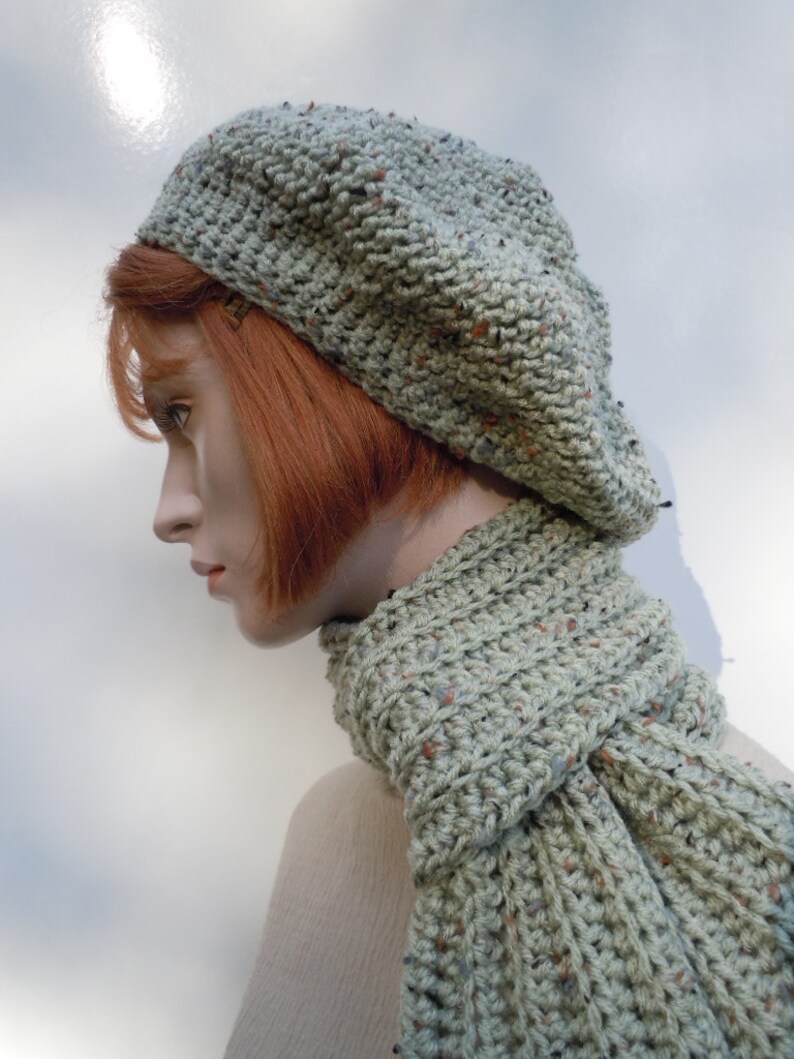 Sage Green Hat and Scarf Set Slouchy and Scarf Crocheted Hat Etsy