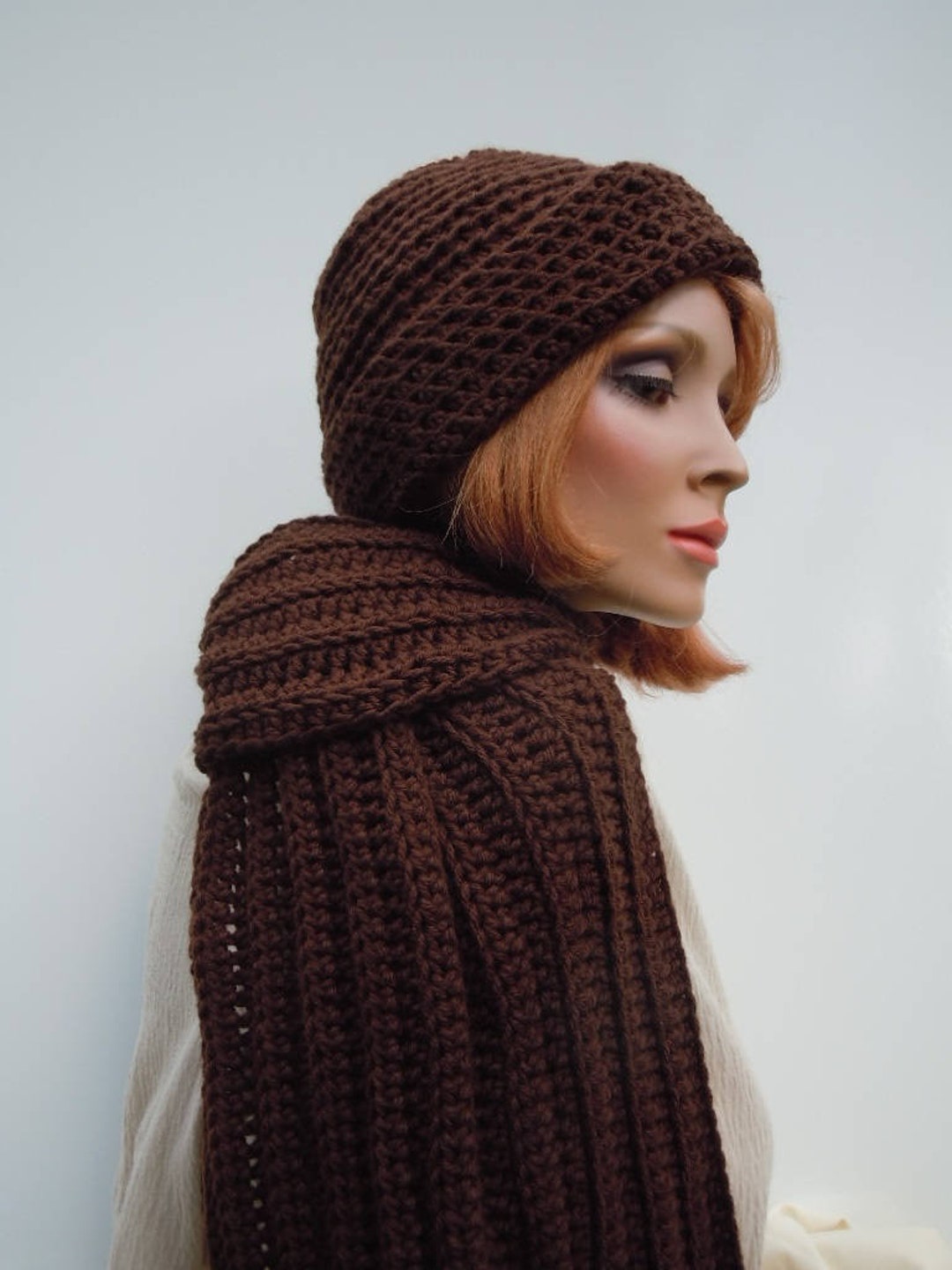 Women Brown Hooded Scarf Winter Beanie Hats Beanies Knitted Crochet Hat Made in Minny | Hand Crocheted Beanies in Minnesota  main image 4