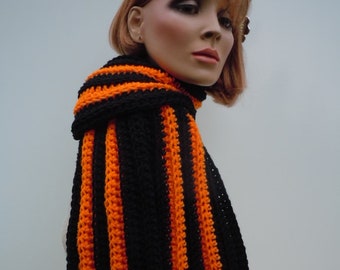 Sports Team Colors Scarf, Black Orange Scarf, Football team colored scarf, School Colored Scarf, Crocheted Scarf
