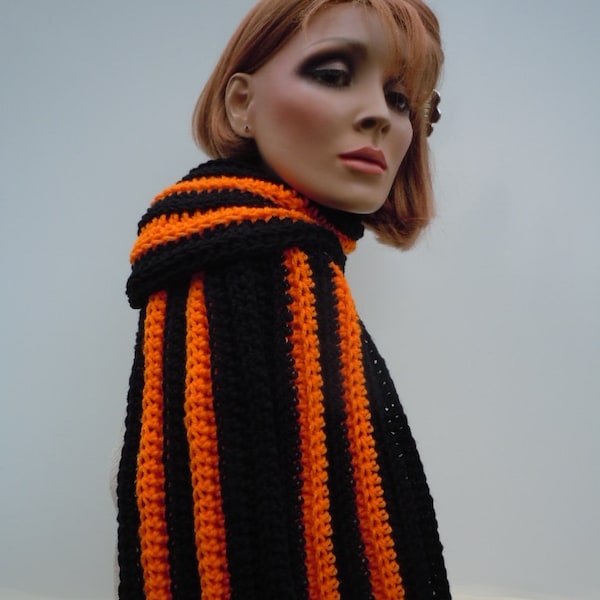 Sports Team Colors Scarf, Black Orange Scarf, Football team colored scarf, School Colored Scarf, Crocheted Scarf