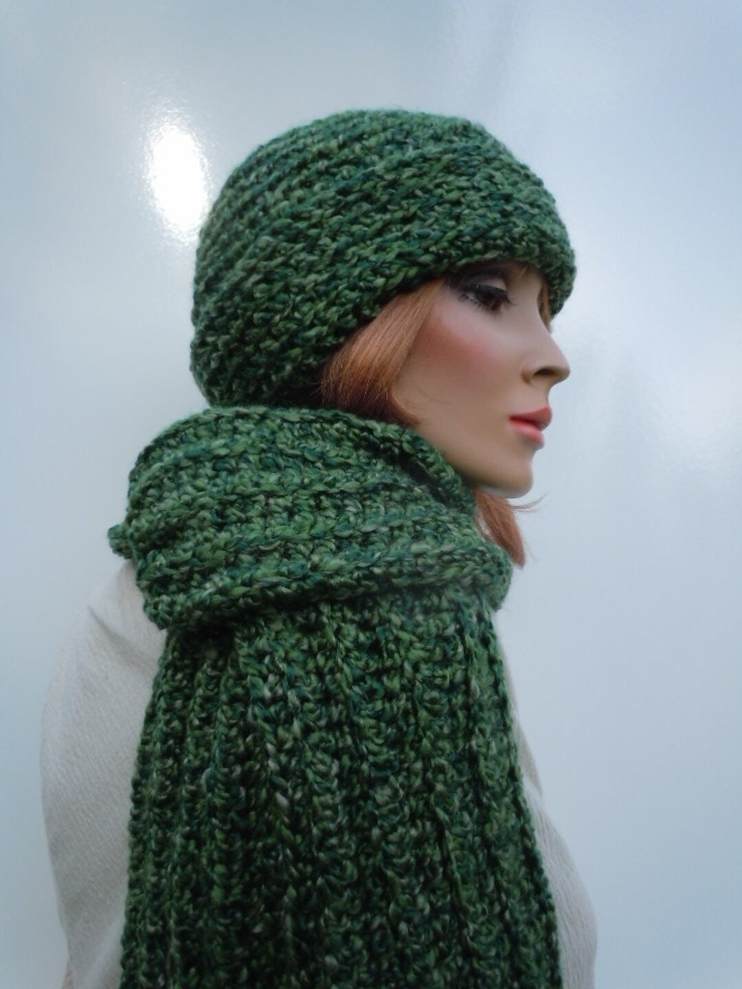Green Hat Set Green Hat Scarf Set Green Slouchy Set Womens Etsy
