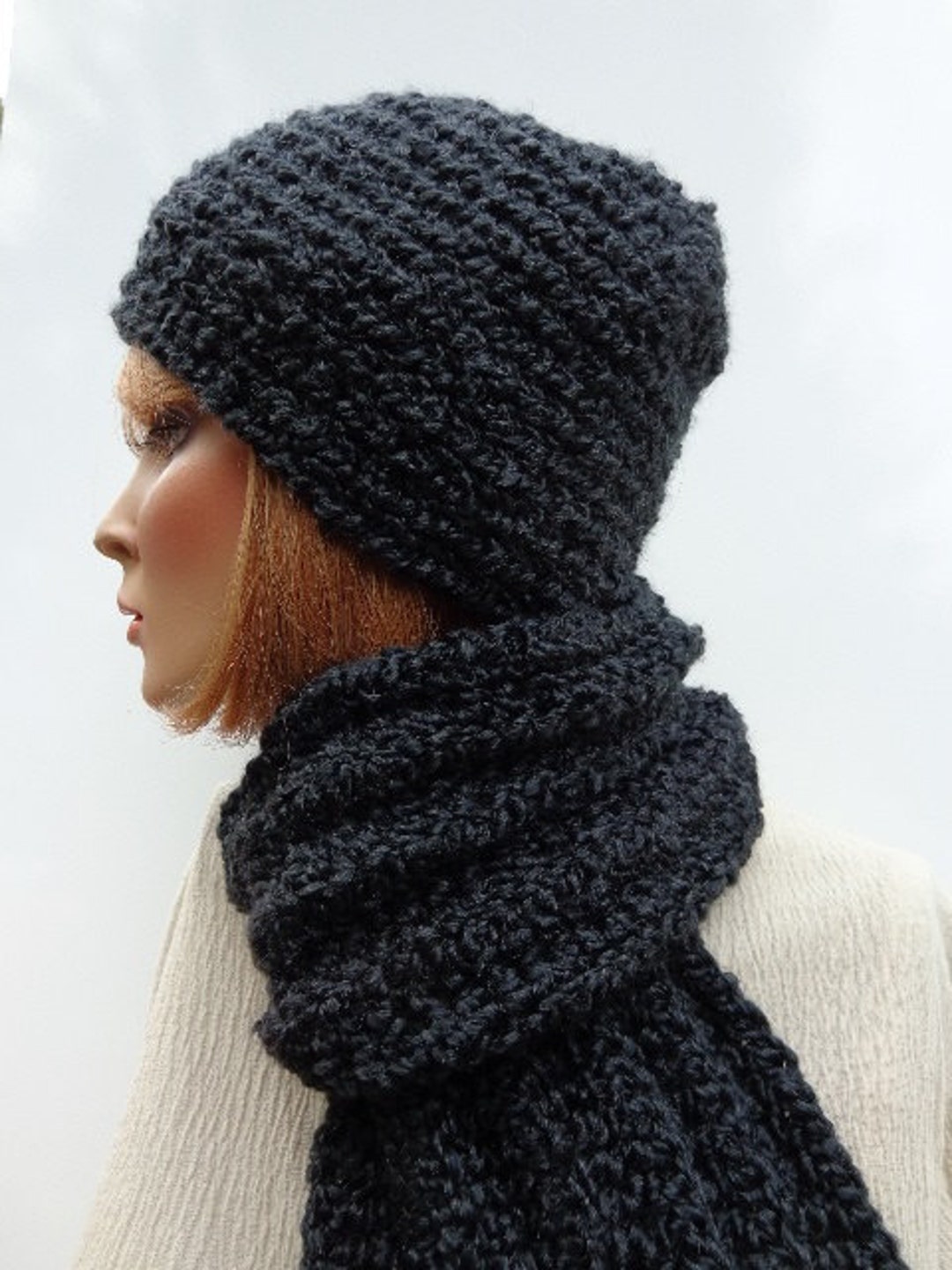 Mens Hat Scarf Set Black Hat and Scarf Soft Hat Scarf Set Etsy