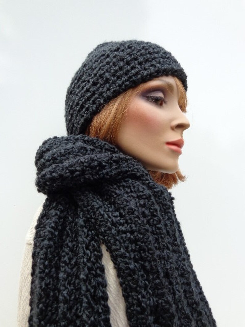 Mens Hat Scarf Set Black Hat and Scarf Soft Hat Scarf Set Etsy