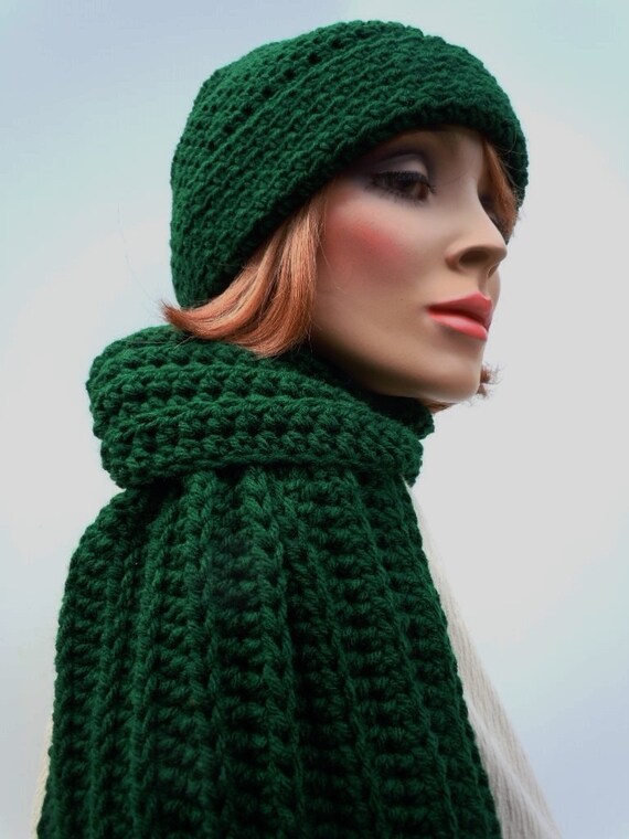 Men Hat Scarf Set Dark Green Hat Scarf 