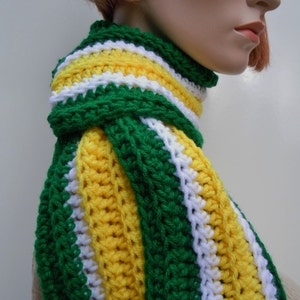 Football Team, Sports Team Inspired Scarf, Green Yellow White Scarf, Team Spirit Scarf, Crochet Scarf