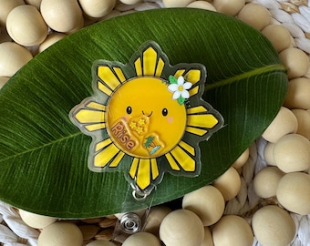 Island Vibe Shaker Badge Reel | Sunshine Work Badge Holder | Cute Kawaii Retractable ID Reel for Nurses, Teachers & Tropical Lovers