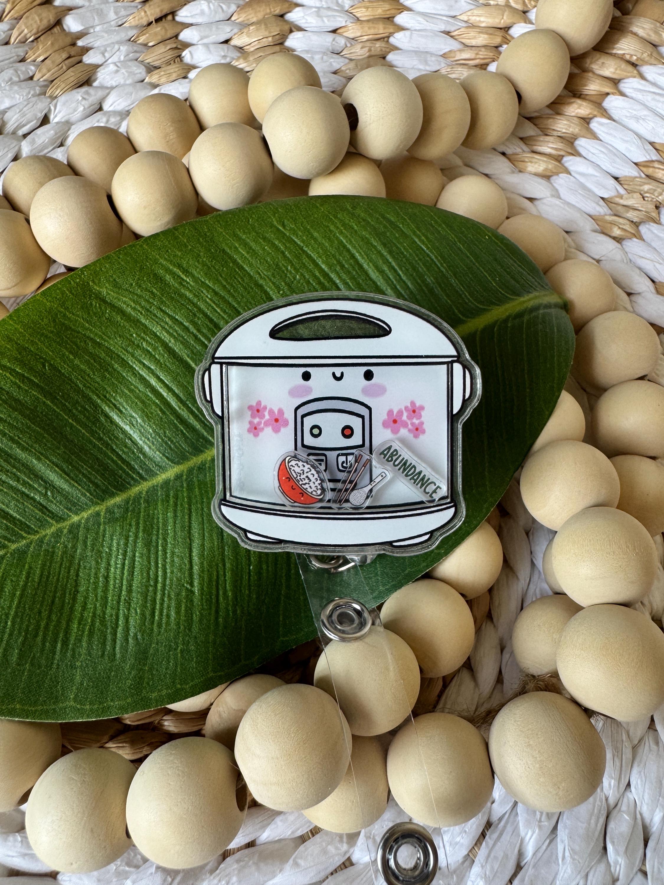 Rice Cooker Shaker Badge Reel | Foodie Work Badge Holder | Cute Kawaii Retractable ID Reel for Nurses, Students & Kitchen Lovers