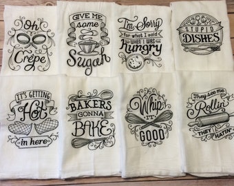 TWO TOWELS, kitchen towels, flour sack towels, hand towels, sarcastic towels, embroidered towels, housewarming, gag gift, cooking towel