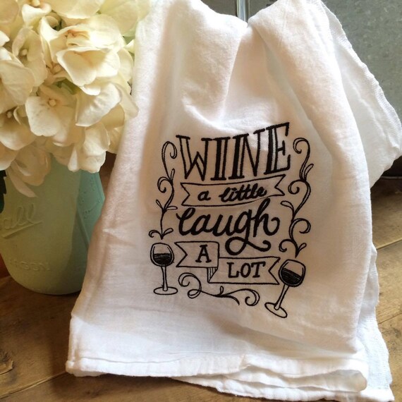 Wine Kitchen Towel hand towel Embroidered Gift Etsy
