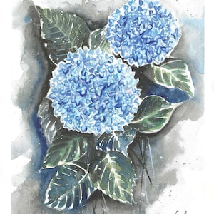 Blue Hydrangeas Watercolor Painting