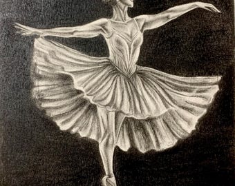 Ballerina Charcoal Drawing, Original Charcoal Art by Thasini Sinethma