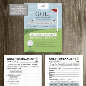 Editable Golf Tournament Promotional Flyer, Sponsorship Form  & Registration PDF - Custom Logo - Charity Event 2025