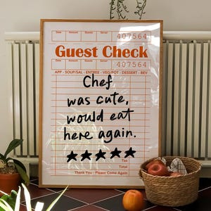 Chef Was Cute Would Eat Here Again, Guest Check Print, Trendy Wall Art Printable, Aesthetic Wall Art Printable, Aesthetic Kitchen Decor