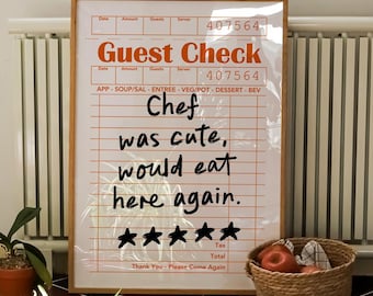 Chef Was Cute Would Eat Here Again, Guest Check Print, Trendy Wall Art Printable, Aesthetic Wall Art Printable, Aesthetic Kitchen Decor