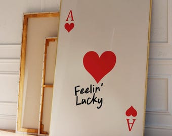 Feelin' Lucky-print, hartenaas-print, eigenzinnige muurkunst, bardecor, speelkaartposter, trendy retro kunst, esthetische woonkamerdecoratie
