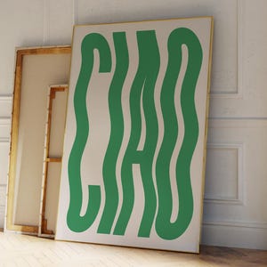 Ciao Typography Retro Poster, CIAO Wall Art, Trendy Printable Wall Art, Green Italian Typography Printable, Ciao Print Retro Poster