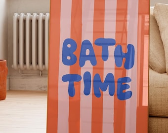 Impression d'art mural l'heure du bain, art de la salle de bain, décoration esthétique de salle de bain, affiche citation de salle de bain, décoration murale de salle de bain preppy, grande impression colorée