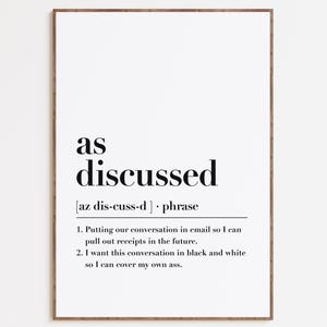 As Discussed Definition Printable Wall Art, Motivational Wall Decor, As Discussed Definition Print, Definition Art Print, Funny Office Decor