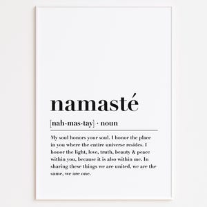 Definizione di Namaste, decorazione murale stampabile, decorazione murale motivazionale, decorazione murale per studio yoga, decorazione murale Namaste, regalo yoga, poster del dizionario