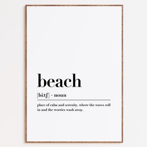 Beach Definition Print, Definition Print, Beach Definition Sign, Beach Wall Art, Beach Quote Print, Dictionary print, Printable Wall Art