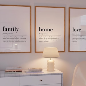 Home Love Family Definition Wall Quote Definition Wall Art Wall Inspirations Definition Signs Home Decor Gifts Family Quotes Print Set of 3