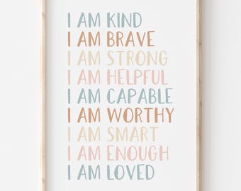 thumbnail image 2 of Personalised 'I Am Brave' Affirmation Print – Kids Wall Art, A4 Or A5, Multicoloured 2 of 5