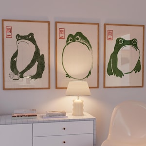 Japanese Matsumoto Hoji Frog Set of 3, Japanese Frog Print, Matsumoto Hoji Frog Poster, Japanese Vintage Art, Frog Prints