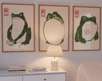 日本のカエルアートプリントセット – ヴィンテージ動物ポスター、松本