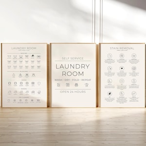 Laundry Room Signs, Laundry Wall Decor, Set of Laundry Room Art, Laundry Symbols Guide, Laundry Guide Print, Laundry Print Set of 3