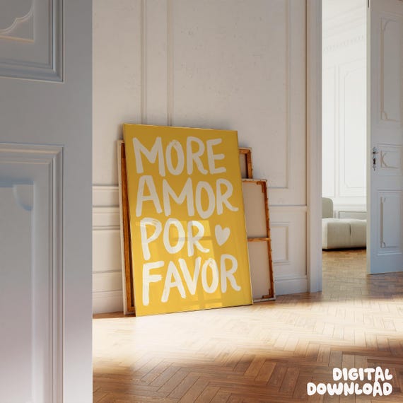 More Amor Por Favor Print, Minimalist Heart Poster, Aesthetic Living Room Art, Yellow Wall Decor, Living Room Wall Art, Love Wall Decor