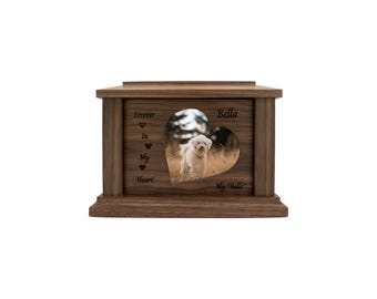 Walnut Pet Urn | Engraved Dog & Cat Ashes Box | Handmade Wooden Memorial