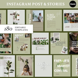 Plant Shop Instagram Templates: Botanical Social Media Posts (Canva Editable, Digital Download)