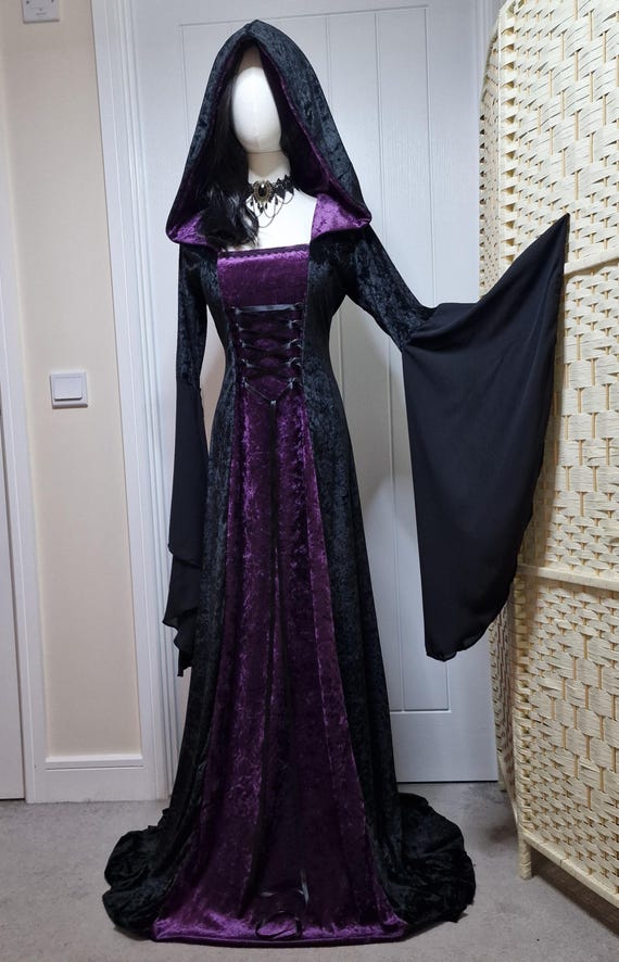 Gothic black gown with Scottish Widow Hood.