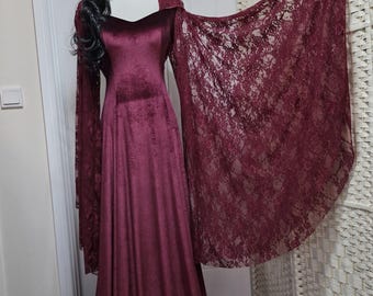 Gothic full length gown with Scottish Widow Hood Christmas wedding gown.