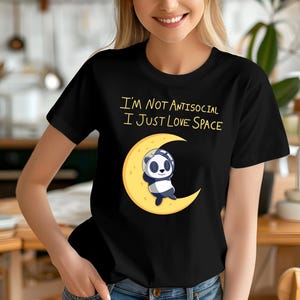 Full Moon Shirt with Cute Panda Design, Space Lover Tee for Casual Wear, Perfect Space Lover Gift, Custom Moon Shirt, Panda Lover Gift