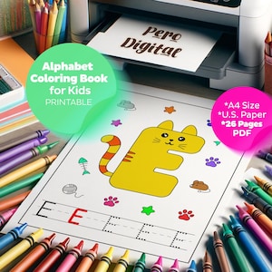 Hojas de trabajo para trazar el alfabeto de gatos lindos / Práctica de letras imprimible / Actividad divertida de escritura a mano para niños / Descarga digital