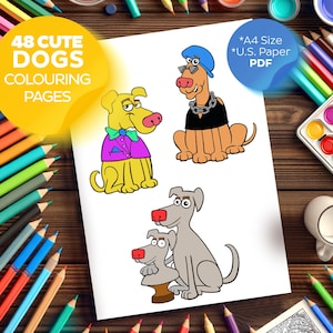 Cute Dogs Coloring Pages for Kids | Funny Puppy Printable Activity | Cartoon Dog Digital Art | Instant PDF Download