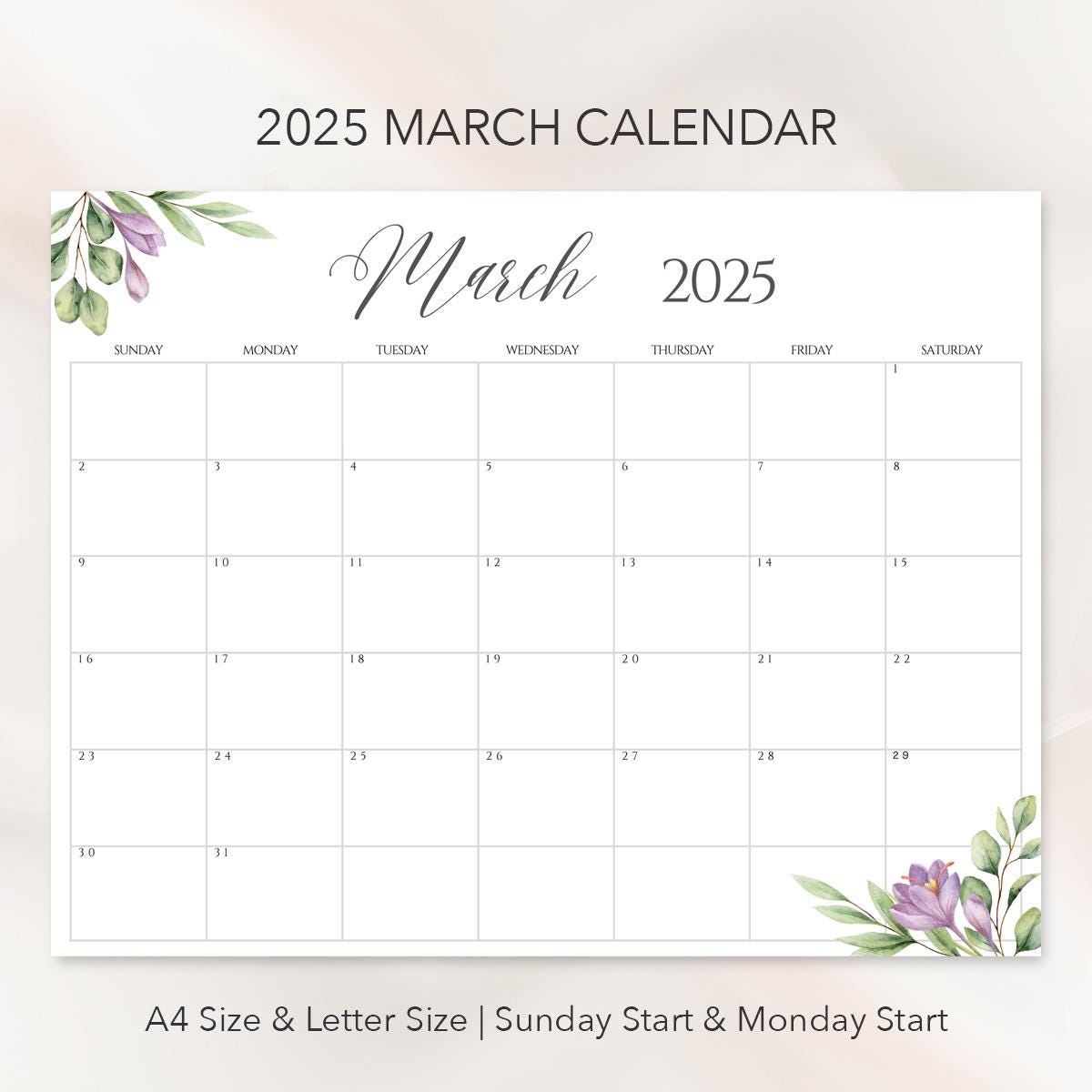 2025 Watercolor Floral Calendar: Printable A4/Letter Size (Canva Template Digital Download)