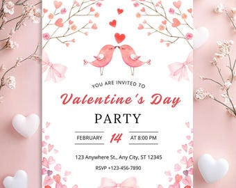 Valentine's Day Party Invitation Template: Editable Canva Card (Digital Template)
