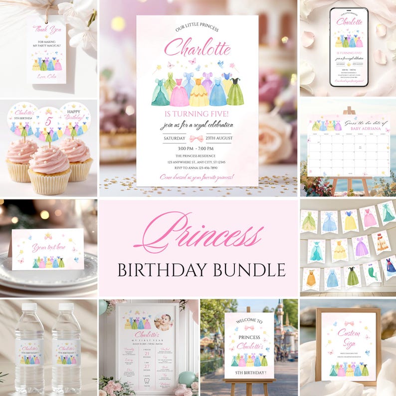 Prinzessin Geburtstag Animierte Telefon Einladung Aquarell Royal Mädchen Kleid Canva Vorlage Digitaler Download P17 Bild 10