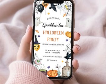 Geanimeerde telefoonuitnodiging Halloween-feest: thema spookachtige pompoen (digitale download) H19