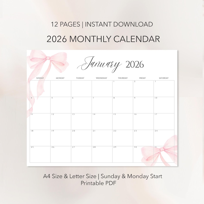 2026 Pink Calendar - Etsy