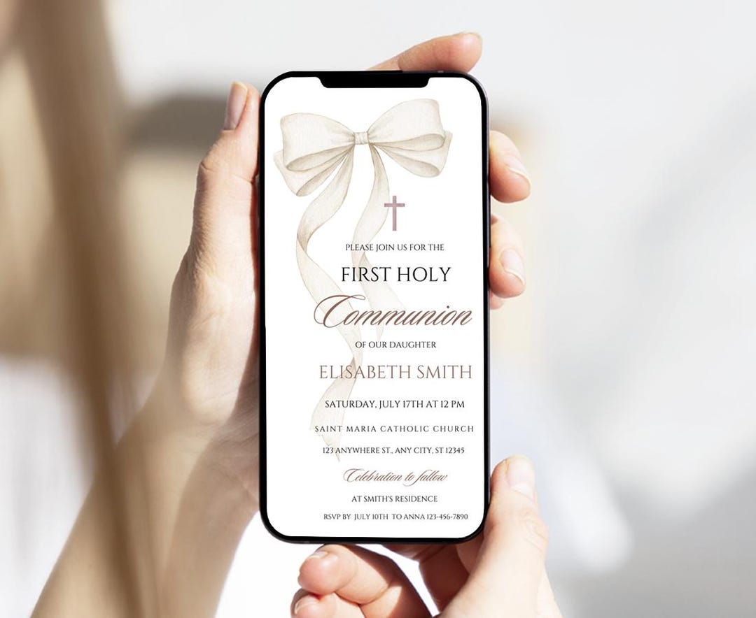 First Holy Communion Animated Invitation: Elegant Watercolor Girl ...
