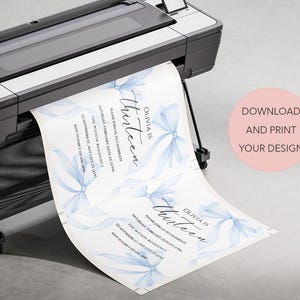 May include: Printable invitation for a 13th birthday party with a blue watercolor bow design. The invitation says "Olivia is Thirteen" and includes the date, time, and location of the party. It also includes the text "Please join us to celebrate" and "RSVP to Emily 123-456-7890".