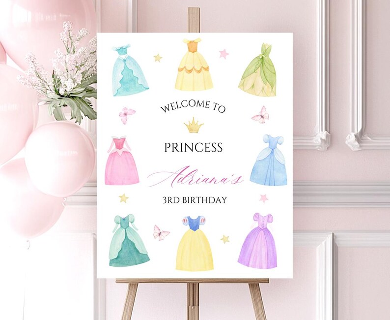 Welcome Princesses Princess Birthday Welcome Sign Editable Pink Dress Welcome Poster ...