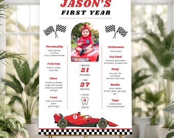 Fast One 1st Birthday Milestone Sign, Editable Race Car Party Poster, Printable Milestone Board Canva Template FO32